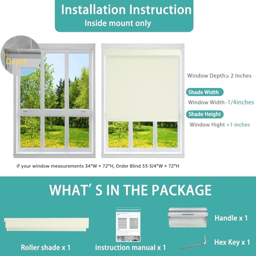 Image of Changshade Custom No Drill No Tools Blackout Roller Shades for Window, Cordless Roller Shades Thermal Insulated UV Protection Privacy, Easy Install Roller Blinds for Home Office, Classic Beige