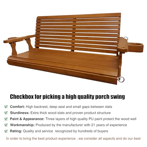 Image of Fortune Candy Wooden Porch Swing, Cedar Tone, 4.5 FT Extra Large