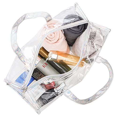 Lyellfe 2 Pack Clear Duffle Bag for Women, Heavy Duty Sports Tote Gym Bags, Large PVC Tote with Zipper, Plastic Makeup Toiletry for Gym, Travel, Beach and Picnic3
