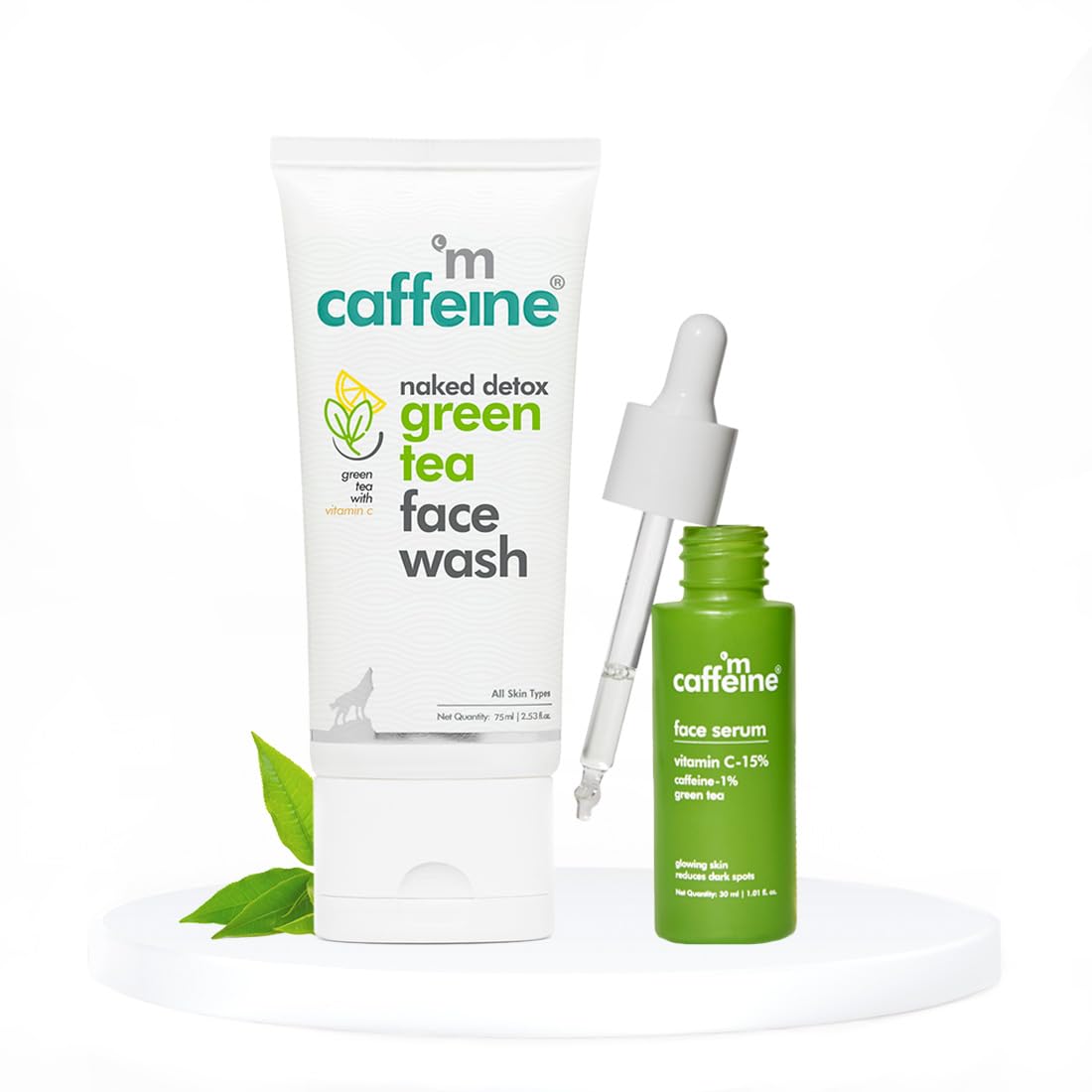 mCaffeine Daily Glow Kit with Green Tea Face Wash & Vitamin C Face Serum | Facial Kit for Men & Women for Daily Skincare Routine | Anti-Oxidant Rich Value Pack of 2