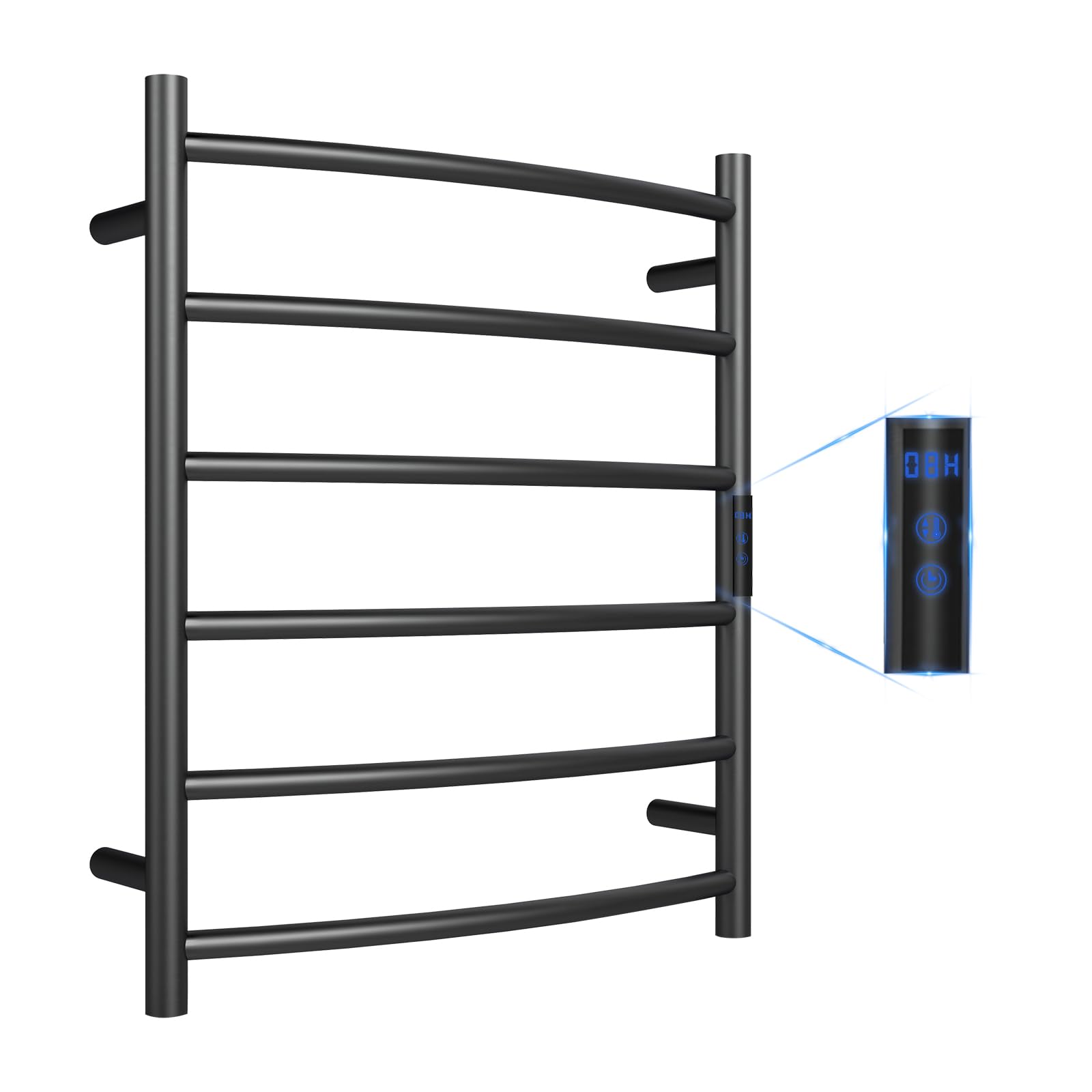 Towel Warmer, Towel Heater Rack for Bathroom, 6-Bars Electric Towel Warmer, Stainless Steel Wall-Mounted Tower Warmer with Intelligent Touch Screen Timer, Black
