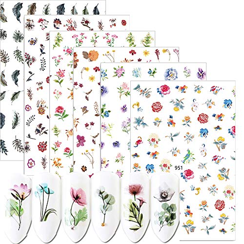 TOOBIT Nail Art Stickers Decals for Women Fingernail Decorations Nail Art Accessories Nail Flower Stickers with Assorted Patterns Water Transfer Blossom Flower Stickers Set Manicure Charms Tip Decor-8 Sheets