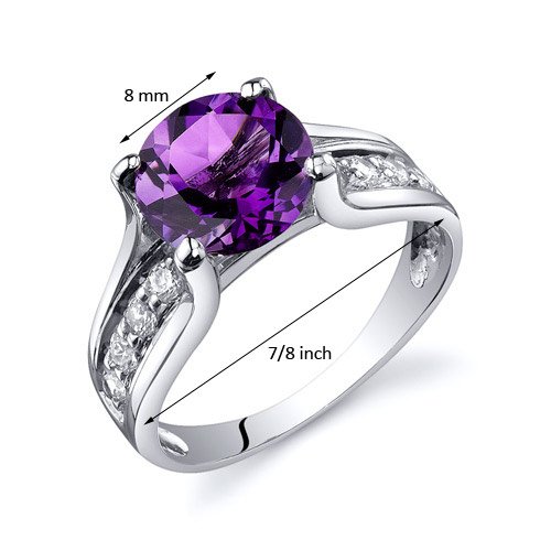 PEORA Amethyst Cathedral Solitaire Ring for Women 925 Sterling Silver, Natural Gemstone Birthstone, 1.75 Carats Round Shape 8mm, Sizes 5 to 93