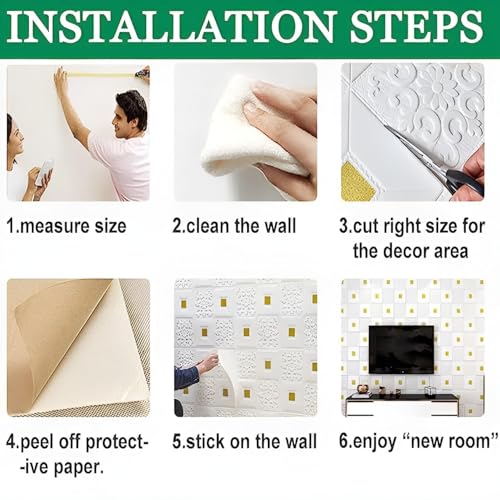 Image of TEKCOOL Self-Adhesive Waterproof PE Foam 3D Wall Panels Wallpaper Sticker for Bathroom, Living Room, and Home Decoration (70 x 77cm, Appx. 5.8Sq Feet)-1 piece