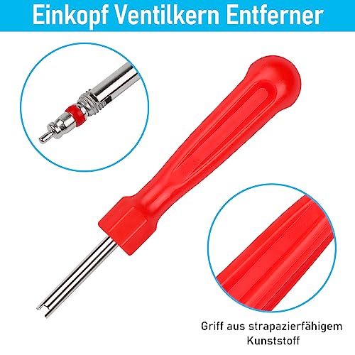 Yeepeo 31 Stück Reifenventil Werkzeug Set, Autoventil Schlüssel Einzelkopf Ventilkern Entferner, 10 × Reifenventilkappen, 20 × Ventilkern, Ventil Reparatur Werkzeuge