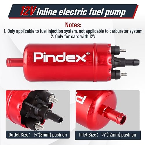Pindex Universal External In Line Fuel Pump,116 PSI High Pressure 12V Electric Pump Injection Systems Compatible with 0580464070 0580453911 0580463017 0580464023,Red