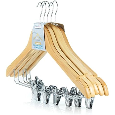 HANGERWORLD 5 Natural Wooden Coat Hangers with Clips Cover
