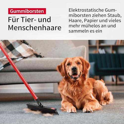 Tyroler Japanischer Gummibesen mit Stiel | Kehrbesen-Kopf aus 100% Naturkautschuk 30 cm | Besen mit Stiel und 140 cm Anti-Rost-Griff | Besen Innen | Gummibesen Tierhaare – Bild 4