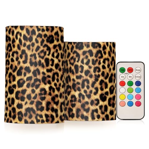 Image of Flickering Flameless Candles, Leopard Texture LED Candles with Remote Timer, Set of 2 Battery Operated Candle for Valentine Wedding Birthday