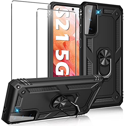 Image of Case for Samsung Galaxy S21 5G Case Heavy Duty with Built in Screen Protector Hard Armor Military Anti-Fall Bumper Cover for Samsung S21 5G 6.2 2021 Phone Cases with Magnetic Ring Kickstand Black