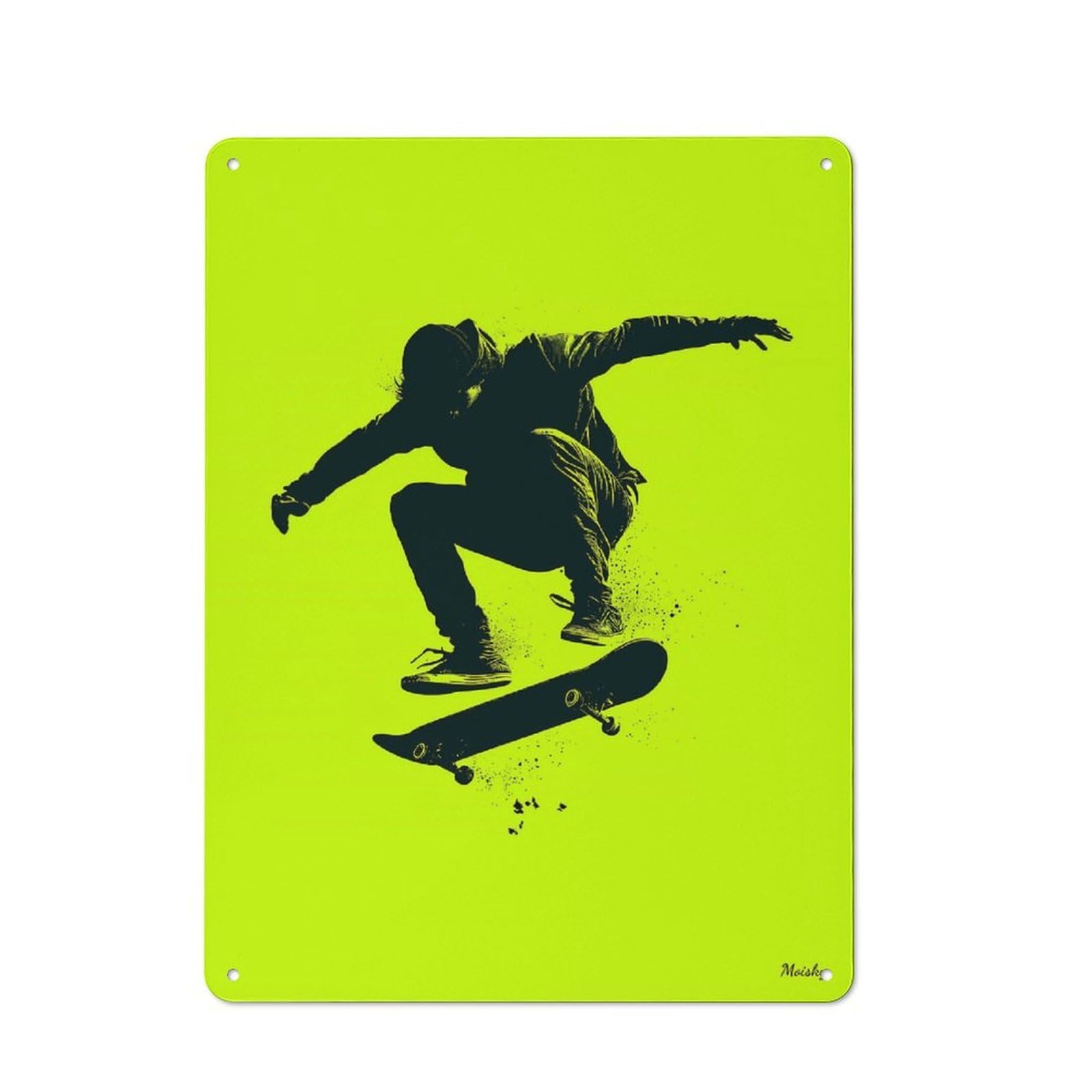 Junmoney Skater Silhouette – Neon Green Urban Trick Tin Sign With Design 40X30cm, Outdoor Room Porch Wall Decor For Greenhouse, Garden Room, Cafe Or Entryway