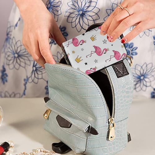 Leather Wallet Women RFID Blocking Credit Card Holders Small Zipper Card and Cash Holder Watercolor Pink Flamingos White 5