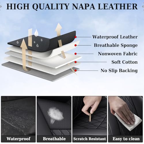 Image of Coverado Tacoma Seat Covers, Car Seat Covers Front Seats, Leather Seat Covers for Cars Car Seat Protector Cushion Tacoma Accessories Custom Fit 2005-2023 Toyota Tacoma Double /Crew Cab(Black)