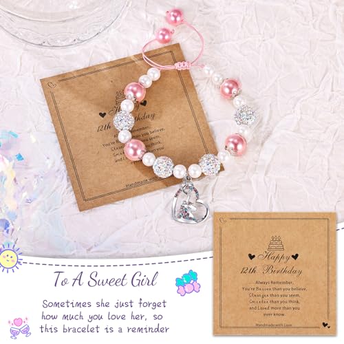 12 Year Birthday Gifts for Little Girls, Adjustable Sparkling Delicate Pink Charm Cute Bracelet for Teen Girls for Daughter Granddaughter Niece Sister Teens Friends4