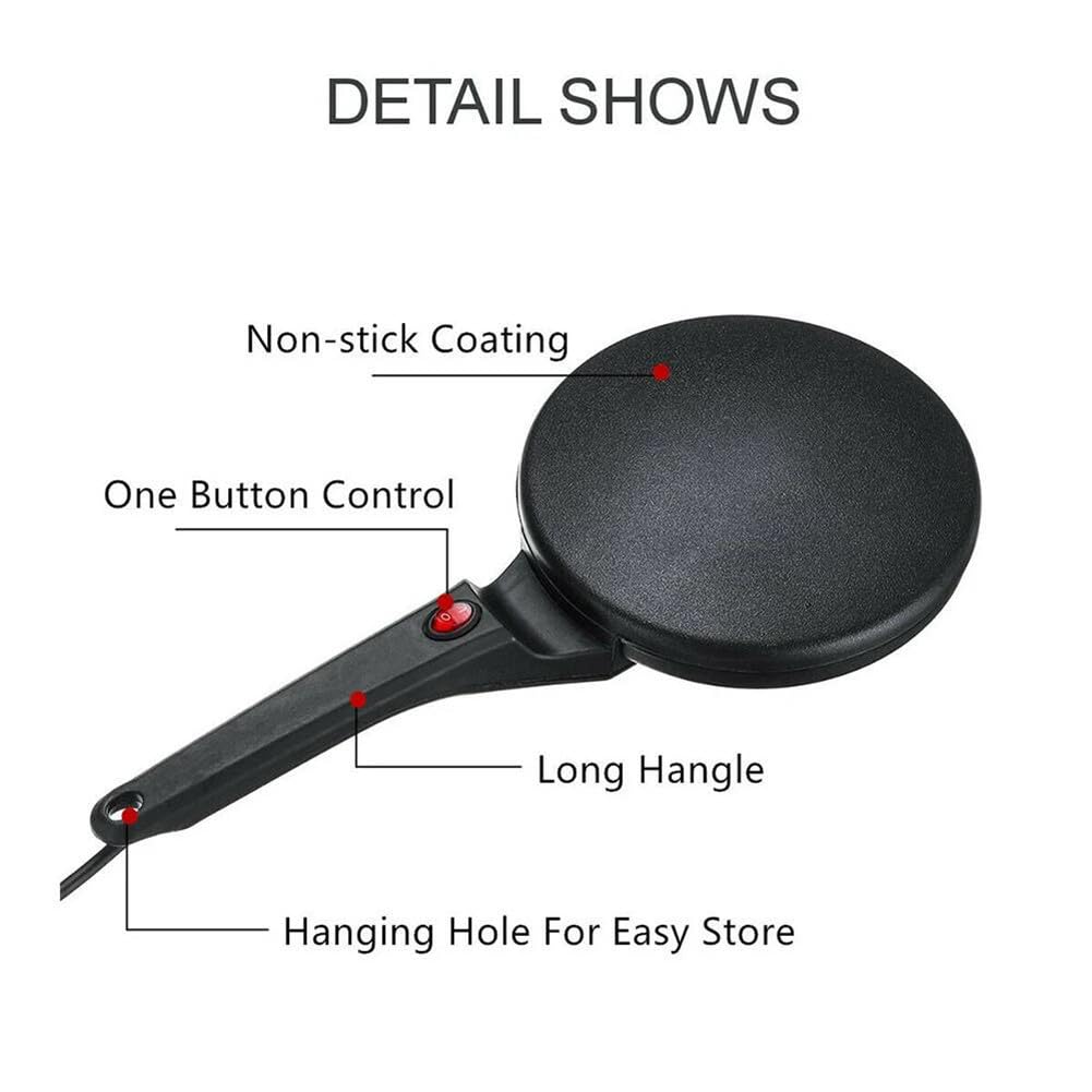 Máquina para Hacer Crepes Eléctrica de 800 W, Plancha para Panqueques Redonda de Plástico Máquina para Hacer Tortillas Eléctrica Portátil Multifuncional para Cocina Casera