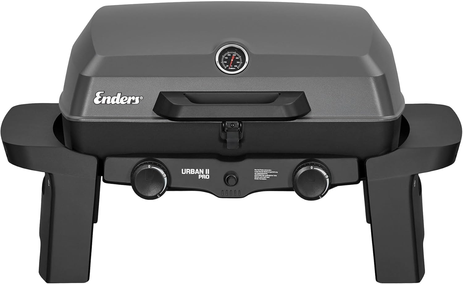 Enders Urban Pro II Barbacoa de Gas portátil, barbacoa de sobremesa, Parrilla Gas 2 Quemadores con Tapa, Termómetro y Estantes Laterales Abatibles, BBQ para camping jardín exterior, 30 mbar #206233
