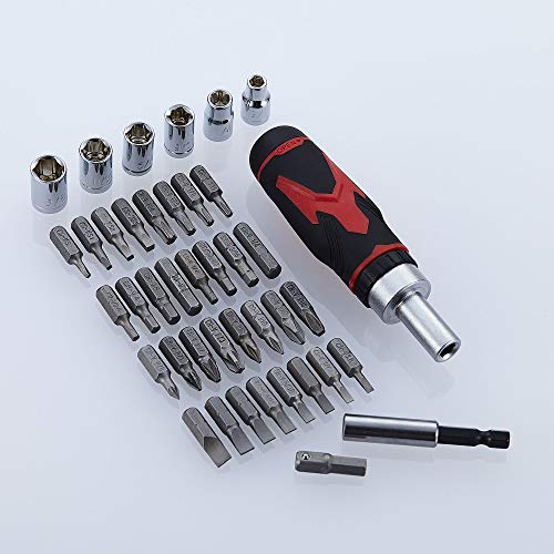 Lichamp Ratchet Screwdriver, 41 Piece Mini Ratcheting Screwdriver Socket Bit Set, Combination Tool Set Household Hand Tool Home Repair Kit Magnetic Driver Plastic Toolbox Storage Case (8202)