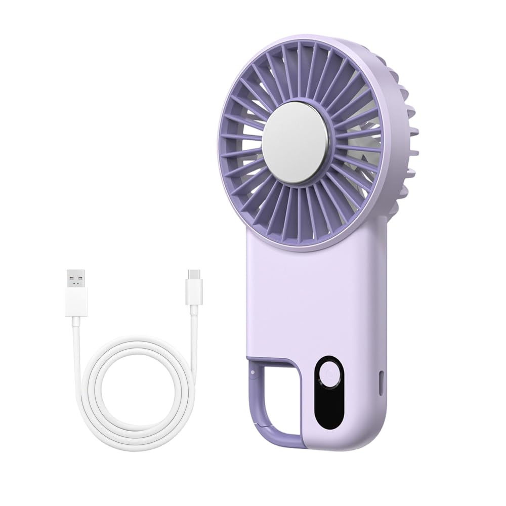 BDKMMS Portable Handheld Fan, 1800mAh 5-Speeds Adjustable Cooling Fan with LED Display & Hook, Rechargeable Personal Fan for Outdoor Travel