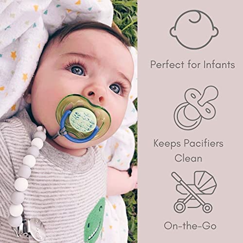 Image of Ali+Oli Silicone Pacifier Clip for Baby (Thin Grey) 100% Food-Grade BPA Free Newborn Pacifier Holder Infant Binky Clip for Baby Boy or Girl | Food-grade material, Keeps soothers within reach, Secure attachment, Lightweight, Everyday use, Easy cleaning