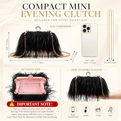 Image of Tessco for you Ostrich Feather Purse for Women | Sewn with Natural Ostrich Feather,Exquisite for Small Items, Fit for All Kinds of Grand Parties, A Ideal Gift for Partners