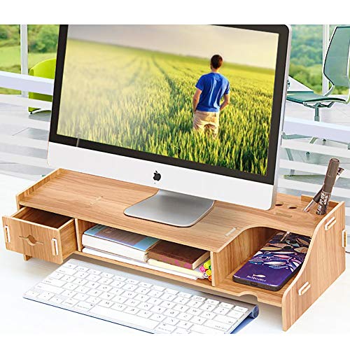 Preisvergleich Produktbild KKLTDI Holz Bildschirmständer, Multifunctional Stauraum Bildschirmstander Mit Schubladen Bildschirmerhöhung Für Drucker Desktop Organizer-d 49x20x12cm(19x8x5inch)