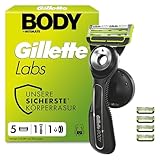 GilletteLabs Body & Intimate Rasierer Herren, Intimrasierer Mann mit Schutz Vor Eingewachsenen Haaren und Reizungen — Inkl. 1 Rasierhandstück für Körper und Intimbereich, Duschhalterung und 5 Klingen