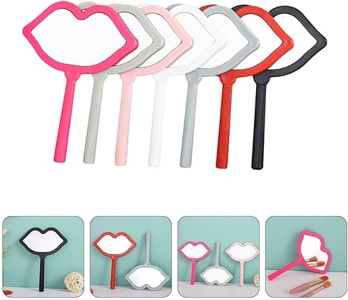 Miniatura 7 de Beavorty Espejo de maquillaje de viaje, 7 piezas, espejos cosméticos de mano, espejo de maquillaje en forma de labio, espejo de escritorio para el