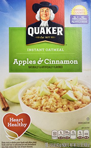 Quaker Instant Oatmeal, Apples & Cinnamon, Breakfast Cereal, 15.1 Ounce,  (Pack of 4)