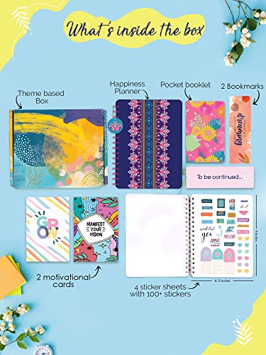 Image of Doodle I Undated Happiness Planner I B5 Planner + 4 Sticker Sheets + Pocket Planner with Premium Gift Box | Tear Away Note Cards & Quote Cards | Activity Pages | To do lists I 268 Pages I 80 GSM