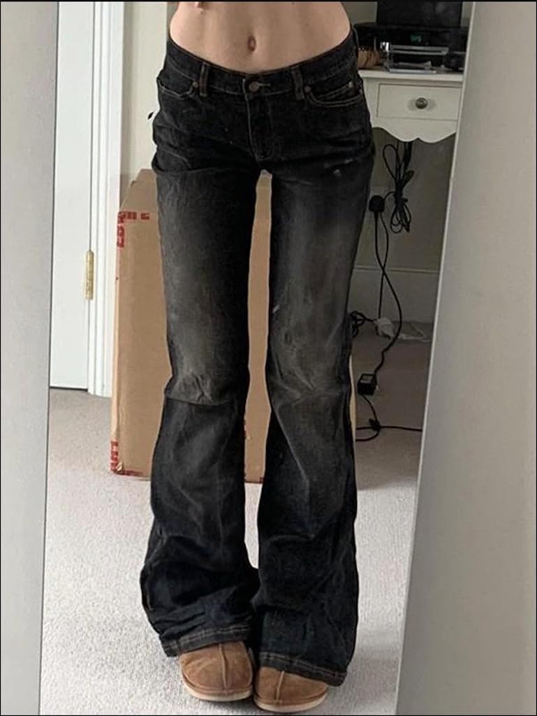 Women Bell Bottom Jeans Stretchy Flare Mid Rise Embroidery Vintage Denim Pants 90s Outfits Y2k Clothes - Image 2