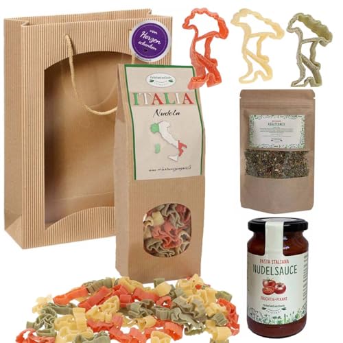 Feinkost-Set Italien mit der Pasta Italia in den Umrissen Italiens, Sauce, Gewürze/Italien Geschenkset