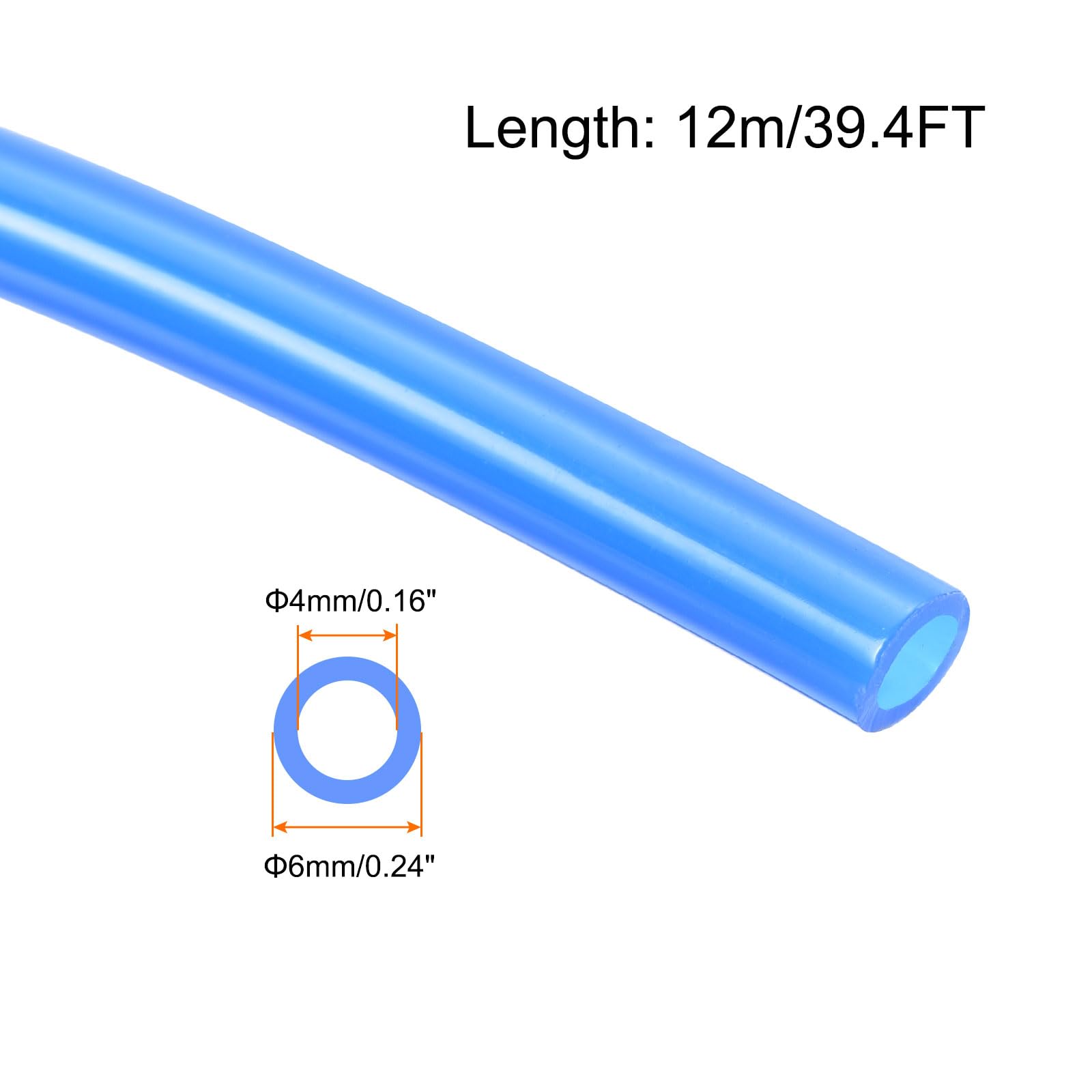 Rebower Pneumatic Tubing Pipe,6mm x 4mm Blue PU Polyurethane Tube,39.4FT 12M,PU Air Line Tubing Hose Tubes for Air Compressor,Fluid Transfer,Air Brake - Image 2