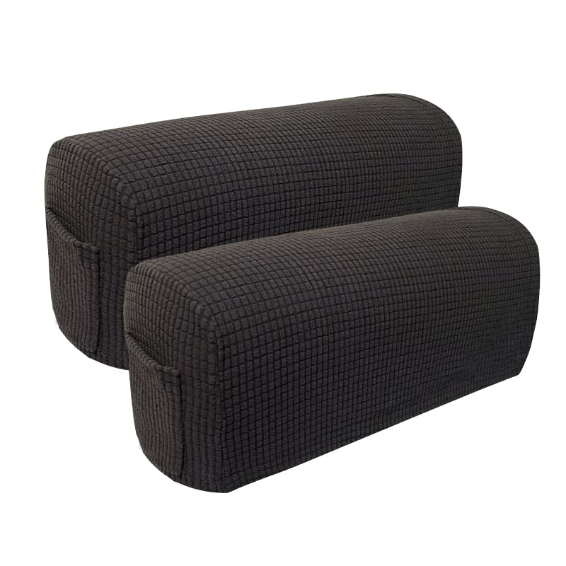 Skybook Armrest Chair Covers with 1 pocket Stretch Armchair Couch Arm Rest Cover Anti-Slip Spandex Polyester Sofa Chair Arm Caps Slipcovers for Furniture Protector Set of 2 (Black) - Image 3