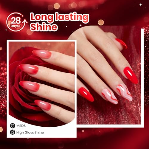 Image of Beetles Red Gel Nail Polish Set, Neon Flame Summer Shimmer Gel Polish, 6 Colors Coral Pink Cherry Red Burgundy Iridescent Gel Nail, Soak Off Uv DIY Manicure Set Gift for Women
