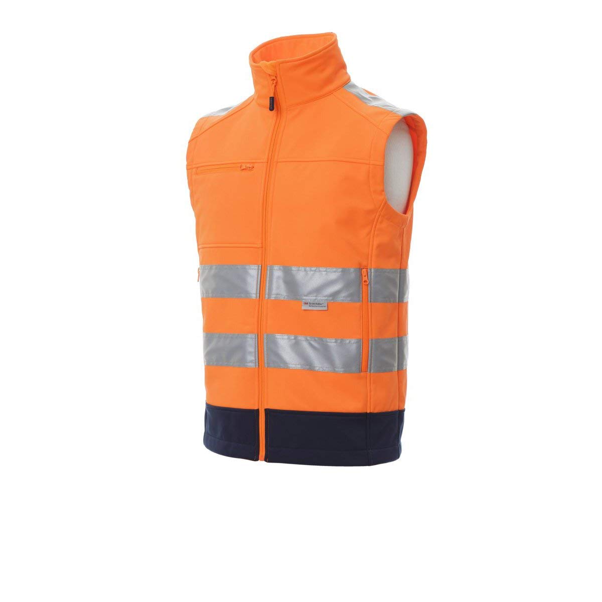 PAYPER Traffic Gilet Softshell Alta visibilità Uomo da Lavoro 100% Poliestere Chiusura Zip Bande Riflettenti Tasca al Petto Porta Badge Giallo Fluo/Blu Navy