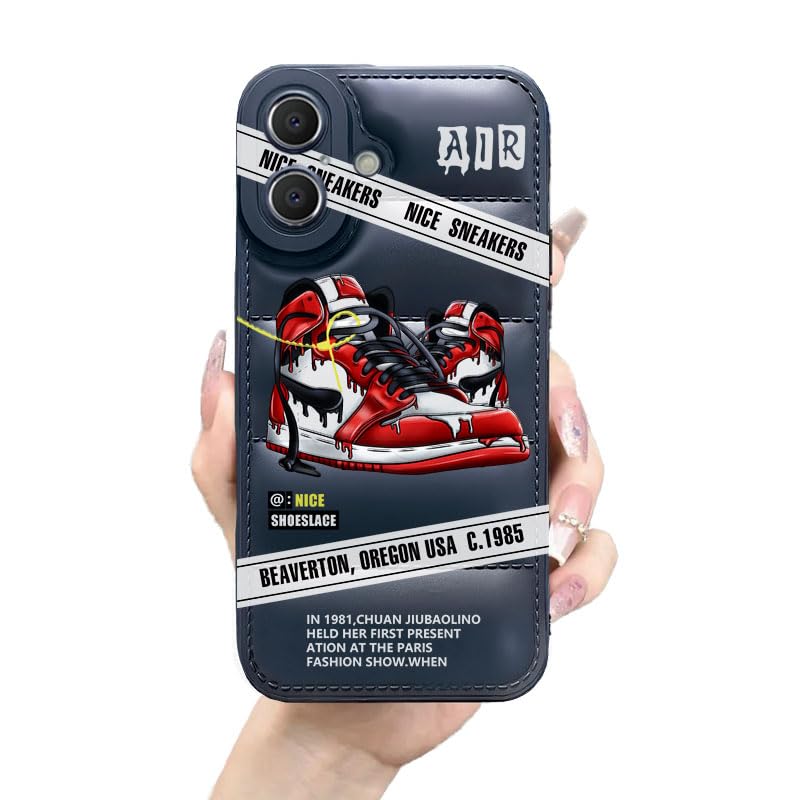 Ins Hot Sports Shoes Brand Puffer Phone Case Compatible with iPhone 16 Case 6.3" for Boys, Nice Sneakers Aesthetic Graphics Soft Silicone Rubber