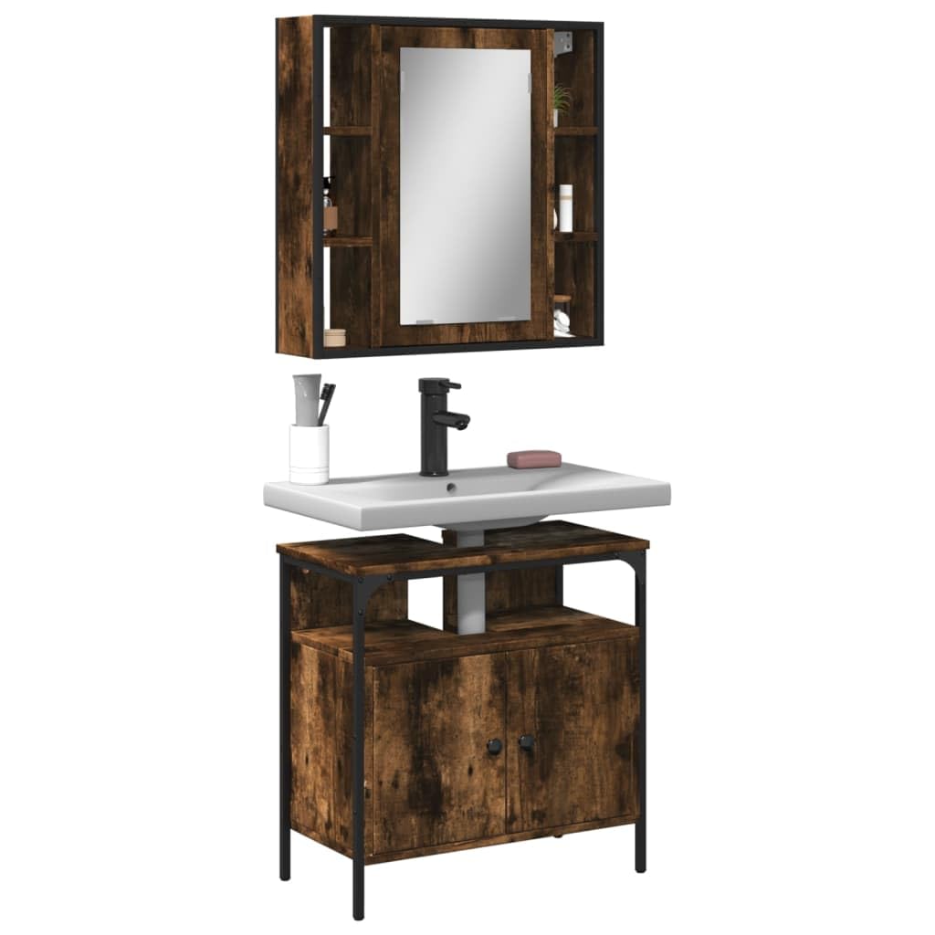 Juego de muebles de baño (2 piezas, madera de roble ahumado)