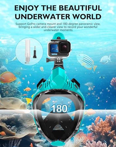 VGKE Máscara de snorkel facial completa para adultos, equipo de snorkel con funda impermeable para teléfono, unisex para hombres y mujeres, vista panorámica HD de 180 grados, a prueba de fugas y anti-vaho, respiración libre miniatura 3