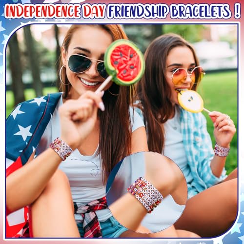 Remuuly 96 Pcs 4th of July Bracelets Bulk Independence Day Clay Bead Bracelets Memorial Day Patriotic Friendship Red White and Blue Stretch2