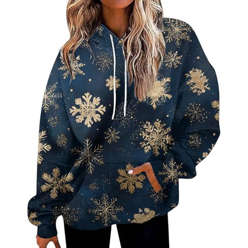 Weihnachts Tshirt Damen Ugly Christmas Sweater Kitschige Weihnachtspullover Weihnachtspulli Lustig Dreier Weihnachtstunika Pulli Baumwolle Blau 3XL