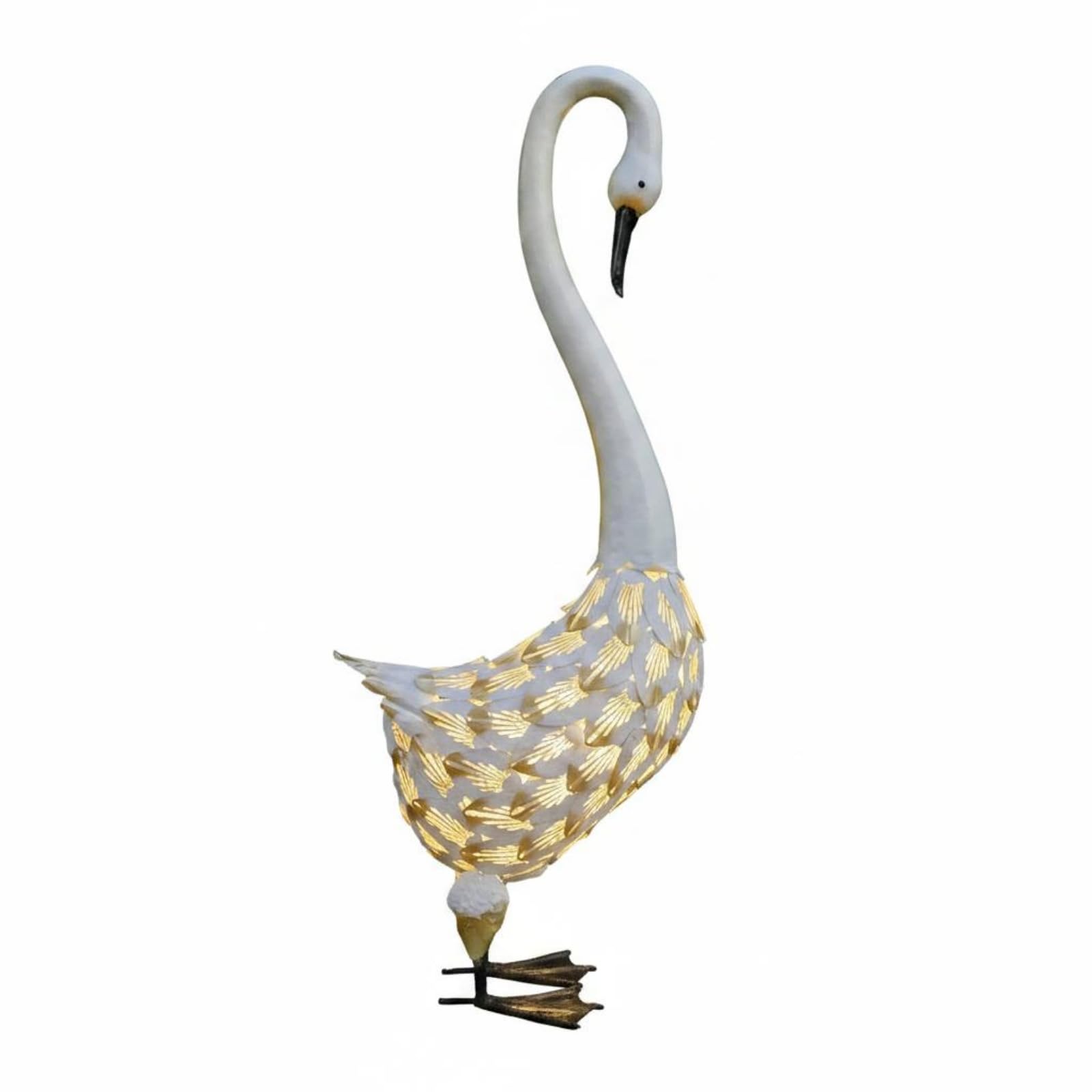 2 Pieces Solar Swan Statue Weather-Resistant Metal Swan Lawn Light Waterproof for Patio, 75CM, Tall Swan-image-15
