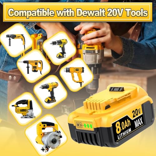 Image of 8.0Ah Replacement Battery for Dewalt 20V Max Battery, 6-Pack | Compatible with Dewalt Batteries DCB201 DCB203,Replacement for Dewalt 20V Battery, 8000mAh Li-ion, with LED Light