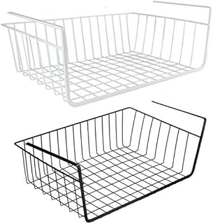 2PCS LARGE UNDER SHELF STORAGE BASKET RACK KITCHEN CUPBOARD ORGANISER HEAVY DUTY (white)