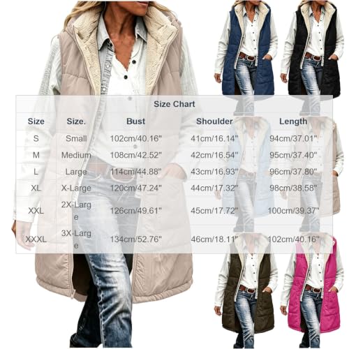 Women Sherpa Fleece Vest Hooded Zip Up Long Quilted Winter Puffer Gilet - image 7