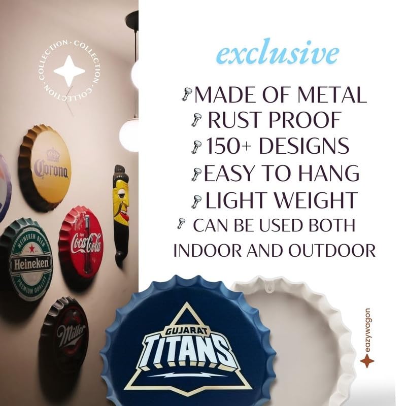 Image of EAZYWAGON Decorative Metal Bottle Caps Wall Sign Plates - 14X14 Inches - G T | Metal Wall Hanging Bottle Cap for Home, Farmhouse, Bar & Cafe Decoration | Vintage & Retro Look Plaques
