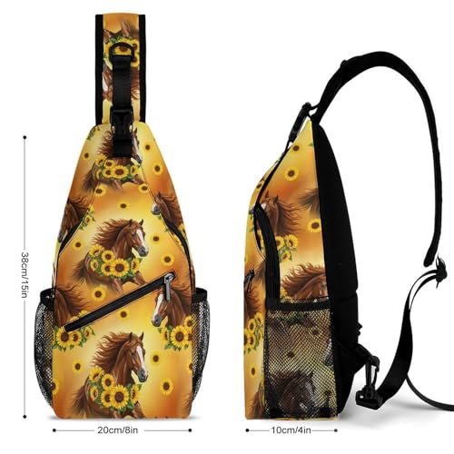 Men's Casual Sling Bag Backpack, Lightweight Crossbody Daypack for Travel Camping Hiking, Sunflower Horse Bags2