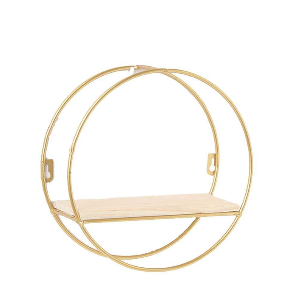 Haodou. Wall Shelf Circular Square Wall-mounted Shelf Home Living Room Bedroom Decoration Rack Iron Hook-type Shelf Golden Simple Shelf