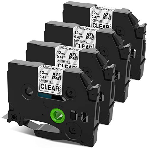 Airmall Compatible Label Tape Replacement for Brother P-Touch TZe-131 Black on Clear Laminated 12mm 0.47 inch Label Tape, PT-H110 Clear Tapes for Ptouch Label Maker PT-D210 PTD400 PTD600, 4-Pack