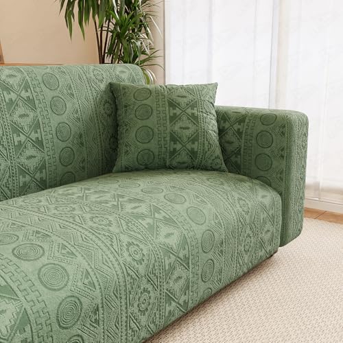 Image of Lukzer 1 Seater Pastel Green Tribal Pattern Sofa Cover | 240 GSM Universal Stretch Fit Jacquard Fabric Couch Protector | Fully Covered Anti Slip & Washable Sofa Cover (90-140cm /SC-071-01)