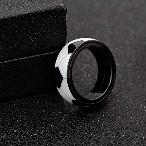Image of Unisex 8mm Rotatable Sports Pattern Fidget Ring | Stainless Steel, Simple Plain Domed Style, Cool Punk Stress Reliever Jewelry